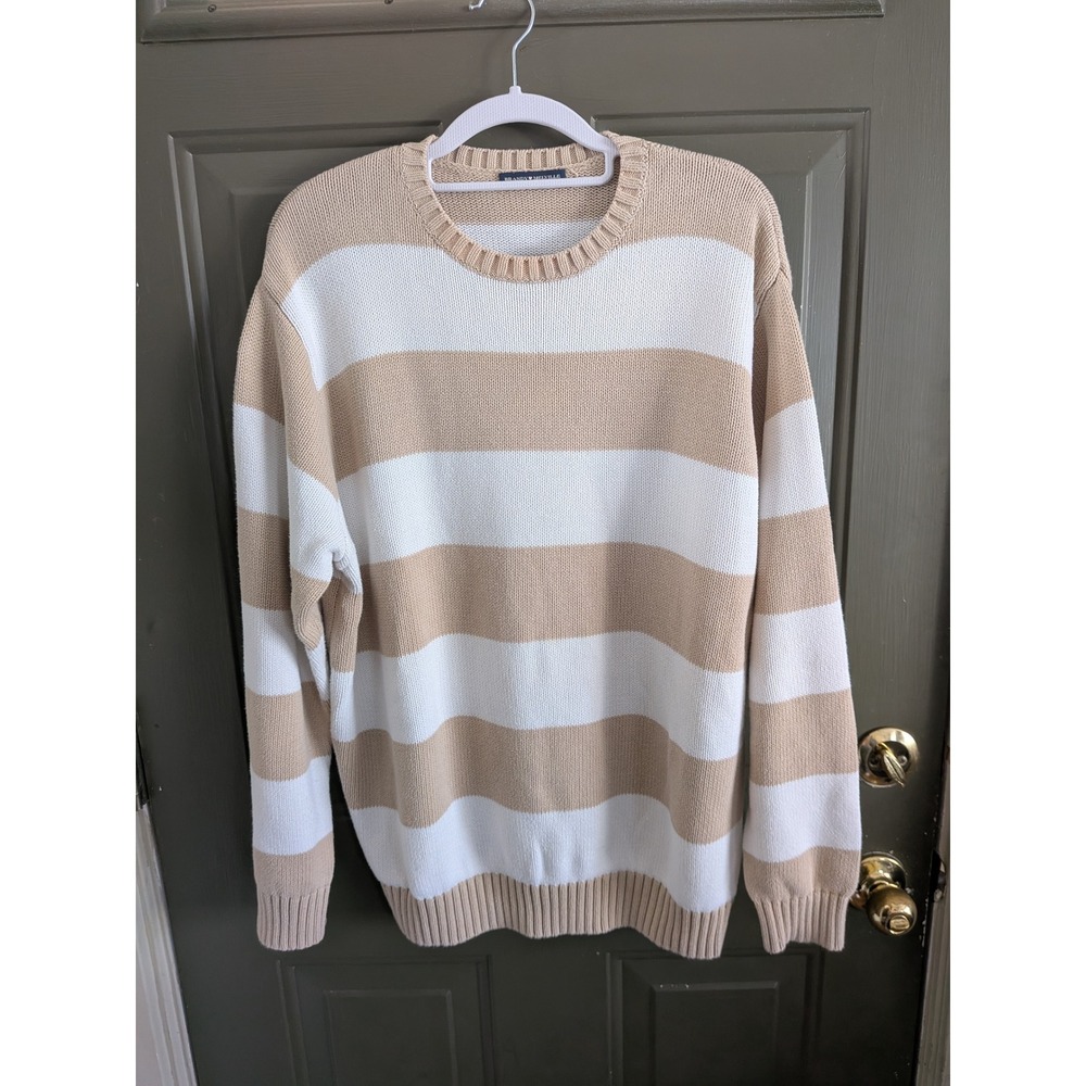 Brandy Melville Brianna Tan White Striped Cotton Crewneck Sweater‎